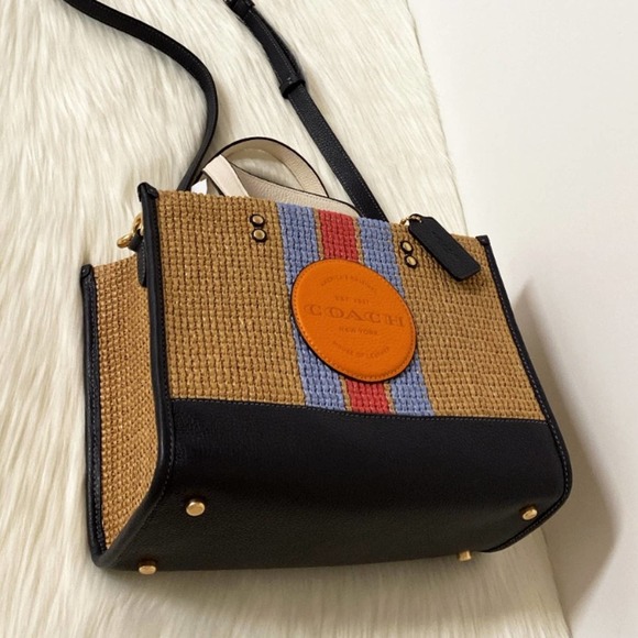 NWT💃Coach Dempsey Carryall with Coach Patch/ Straw and refined pebble leather - Picture 6 of 10